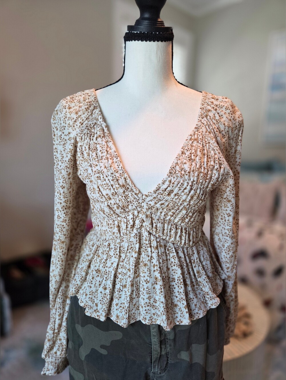 American Eagle Smocked Floral Babydoll Top | Size Small